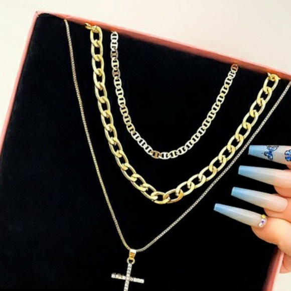 Stackable Chain Necklace Cross Shape Pendant - Picture 2 of 5